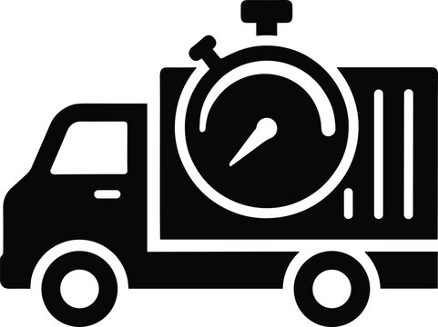 Delivery Truck With Stopwatch Icon On White Background Keywords: delivery truck, stopwatch