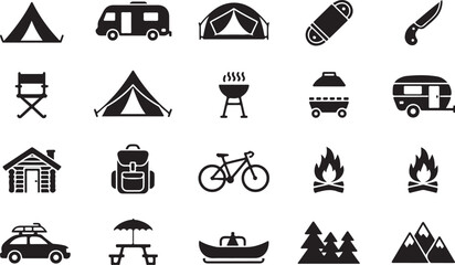 Camping Icons Set Tent Camper Fire And Outdoor Equipment © Masud