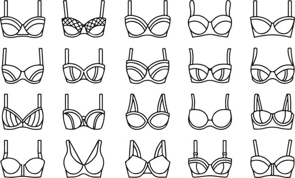 Collection Of Black And White Line Art Icons Representing Various Bras