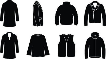Collection of Men and Women Winter Jackets Coats and Outerwear Silhouette Icons Isolated on White Background © Rahim 