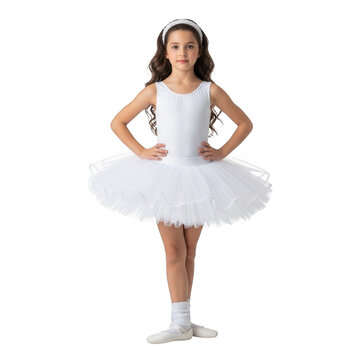 Young girl dancer wearing a white ballet tutu and leotard