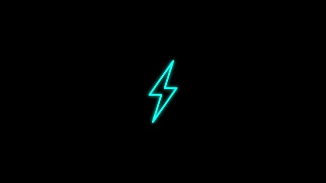 Neon glowing cyan lightning bolt with circuit node technology icon 4k video with 25fps