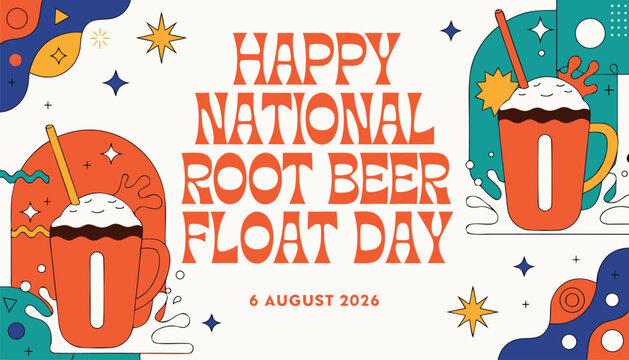 Colorful graphic poster celebrating national root beer float day event