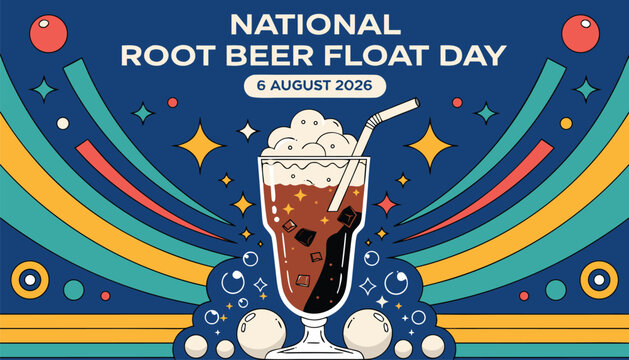 Colorful illustration celebrating national root beer float day in August