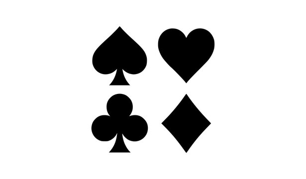 Playing Card Suits Silhouette Set with Spade Heart Club and Diamond Symbols for Casino Gambling Poker Gaming Applications and Las Vegas Night Graphic Designs