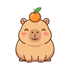 Fototapeta premium Cute Happy Capybara with Orange Head Icon Vector