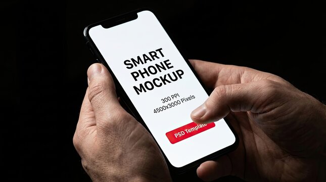 Realistic phone mockup in hands showcase your app or website design with a modern device