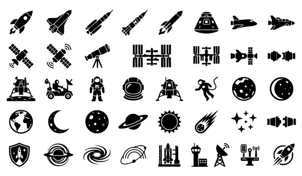 Space Shuttle Vector Icon Simple Rocket Black Silhouette for Space Exploration Science and Technology Collection