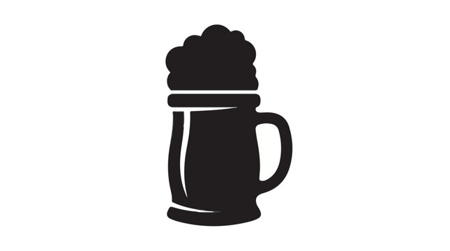 Black silhouette of beer mug with foam, realistic illustration for brew, beverage, or pub concept, modern flat design