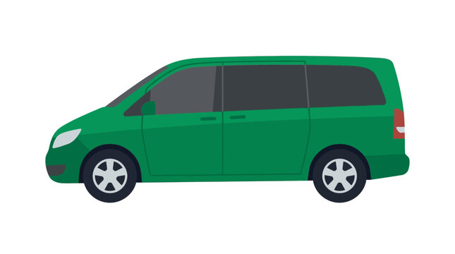 Green minivan on a white background flat vector illustration