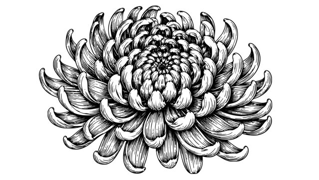 Vintage hand drawn chrysanthemum flower vector illustration sketch featuring detailed blooming petals for botanical garden graphic design projects