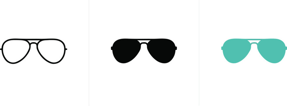 Summer sunglasses icon set featuring classic aviator beach eyewear flat line vector graphic elements