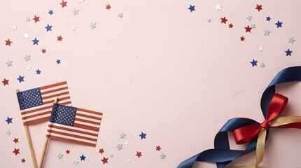 Obraz premium Labor day patriotic celebration american flags stars stripes confetti ribbon usa holiday