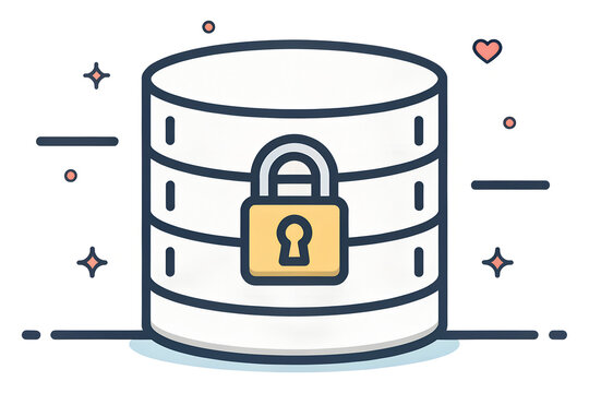 Secure Database Icon &ndash; Data Storage with Padlock Representing Cybersecurity, Encryption and Information Protection Concept