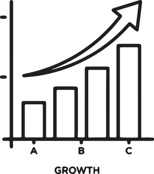 Black line graph showing growth trends over three labeled stages