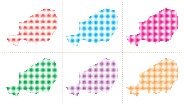Set of niger map illustration featuring six distinct stylized vector art variations.