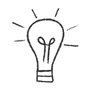 Pencil texture doodle light bulb icon. Creativity, bright ideas innovation symbol. Hand sketched Lamp rough charcoal effect for business startup education brainstorming concepts