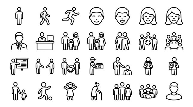 People avatar and family line icon set vector illustration featuring community lifestyle team collaboration and demographic population symbols