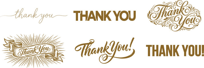 Variety of 'thank you' calligraphy and typography designs for gratitude expressions © PNG master
