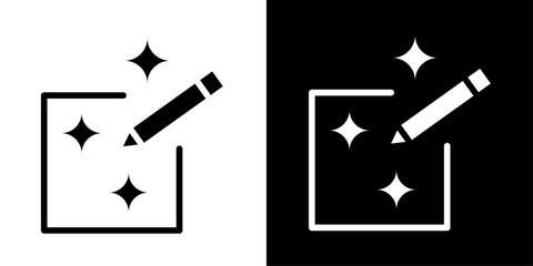 Line style AI magic edit icon with pencil and sparkles, ideal for AI-powered editing, smart design tools, and creative generation apps. © Muhammad