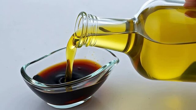 Pouring oil into sauce dish