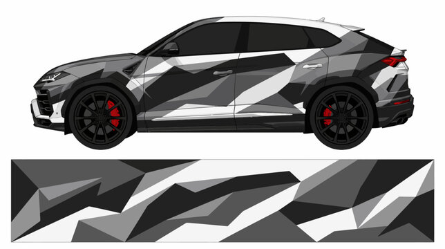 SUV geometric grey camo vinyl wrap design.