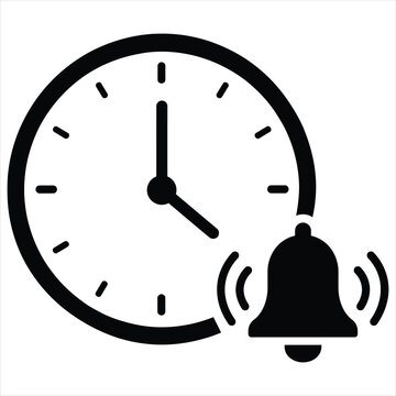 Minimalist alert icon showing an analog clock with a ringing bell notification reminder schedule deadline attention business planning management punctuality organize efficiency silhouette
