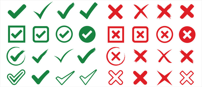 Comprehensive collection of hand drawn check marks and cross signs with checkmark checkbox verification feedback handwritten decision business assessment selection positive negative