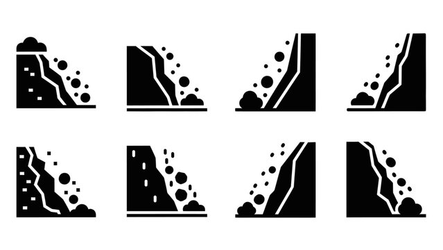 Landslide Icons: Rockfall, Debris Flow, and Avalanche Danger Symbols