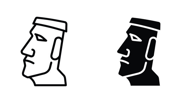 Moai statue vector icon isolated on white Black and white outline line art and solid glyph silhouette