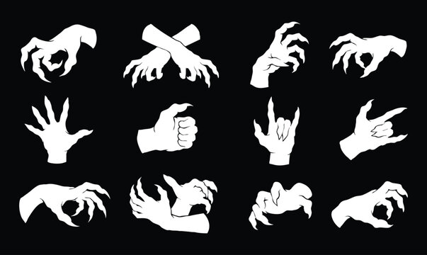 Creepy monster hands silhouette set spooky zombie or devil vector illustration