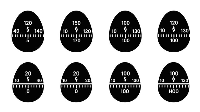 Four Black Egg Timer Icons with White Markings and Numbers