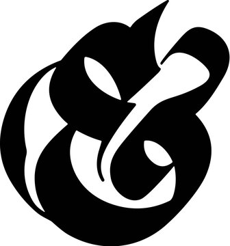 calligraphic ampersand in black over white