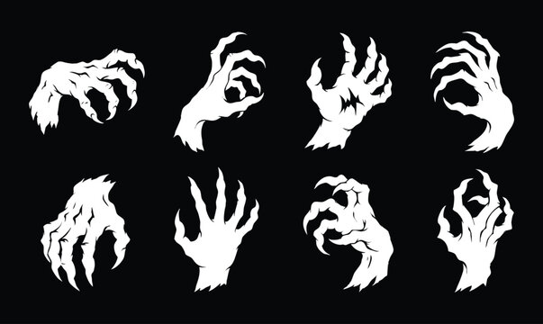 Creepy monster hands silhouette set spooky zombie or devil vector illustration
