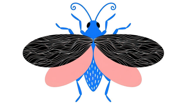 Colorful insect illustration with blue body and wings