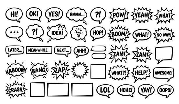 Comic book emotional bubbles with speech balloons thought clouds explosion effects and graphic conversation illustration set