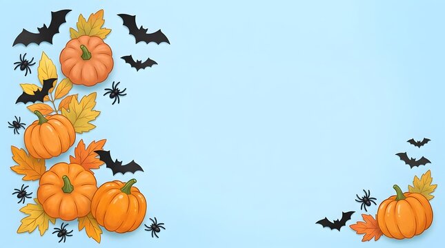 Festive halloween pumpkins bats and spiders arrangement for autumn celebrations and spooky season designs