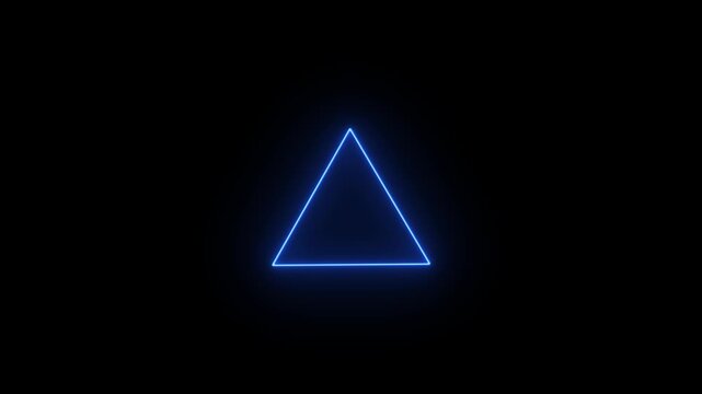 Blue neon triangle glows and pulses on black background loop motion.