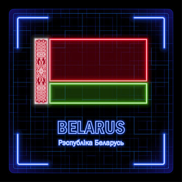 Belarus flag, symbol in a tech neon cyber data concept, editable strokes flag collection, bright neon design.