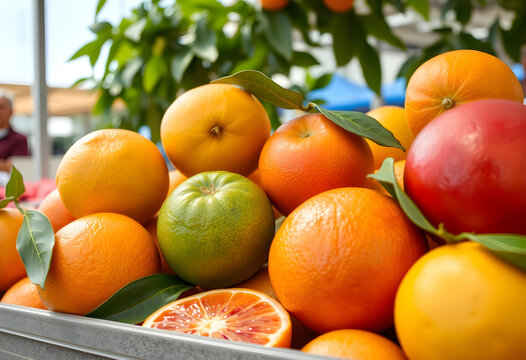 Close-up of assorted citrus fruits at farmers market