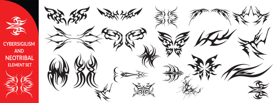 Cybersigilism and Neotribal Graphic Element Set.  Cybersigilism  bog swt. 