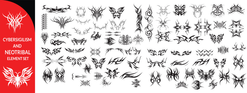 Cybersigilism and Neotribal Graphic Element Set.  Cybersigilism  bog swt. 