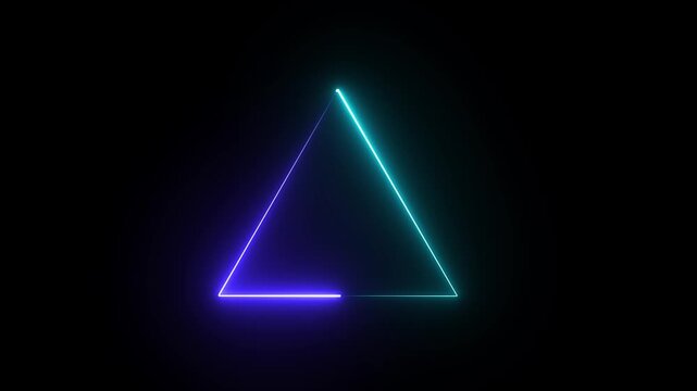 Glowing neon line triangle icon animation on black.4k video