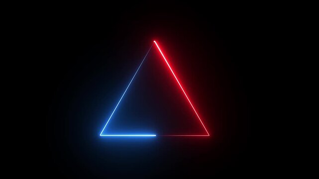 Glowing neon line triangle icon animation on black.4k video