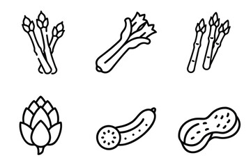 Vegetable line icons set with fresh asparagus, organic artichoke, healthy food ingredient, celery stalk & more vector illustration with editable stroke © Purnorup Dream IT 