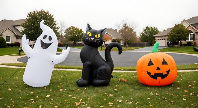 Halloween inflatables ghost black cat and jack o' lantern yard decorations