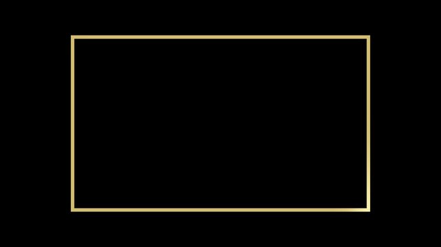 Minimal light gold rectangular outline frame isolated on transparent background. Motion graphics of rectangle box