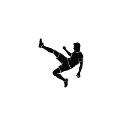 Fototapeta premium Energetic silhouette of a soccer player executing a powerful high kick, demonstrating agility and advanced ball control.