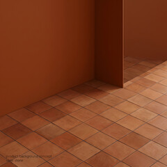 Fototapeta premium Empty terracotta tiled corner with warm lighting for product showcase and interior design concepts