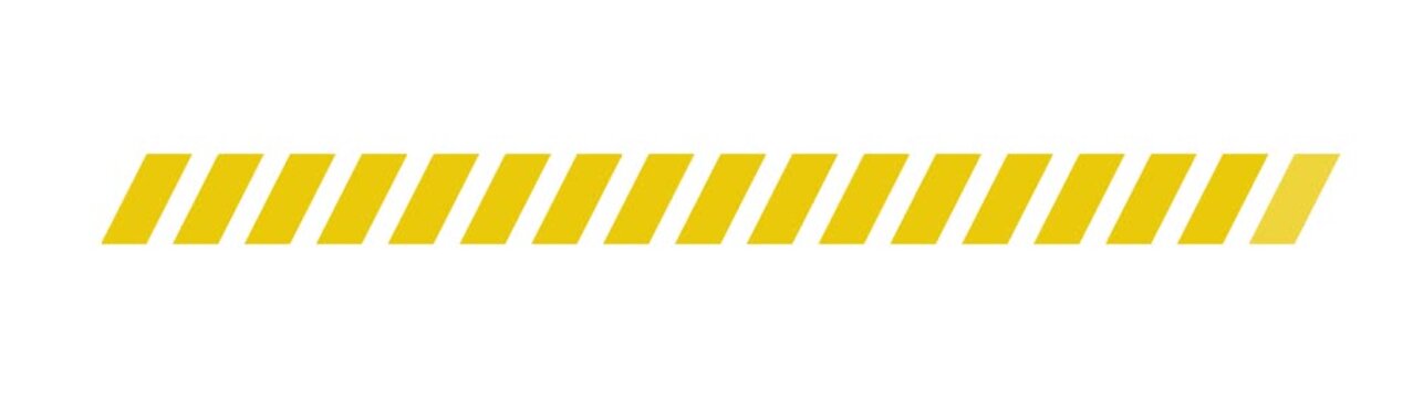 Yellow diagonal warning stripe bar. Hazard style striped divider for caution, highlights, banners, labels and motion graphics of striped bar
